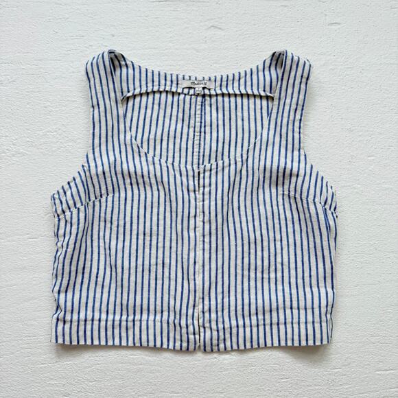 Madewell Blue White Striped Linen Hook-Eye Crop Top, Size 0 - Picture 1 of 6